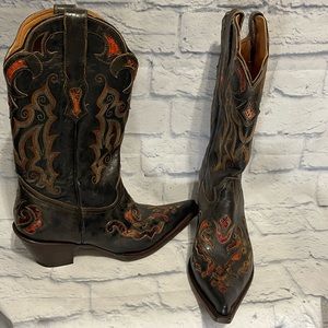Stetson Women's 10 B Cowgirl Western Boots Snakeskin Inlay Pointed Toe